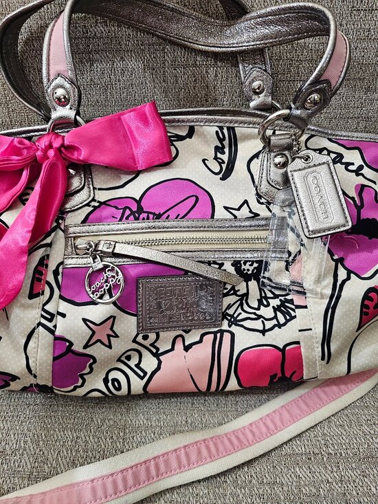Coach Handbags - Coach Poppy 16308 Pop C Graffiti Pink Bow Satchel Crossbody Bag Y2K